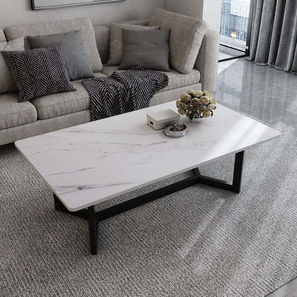 120x60cm Matte Black Minimalist Slate Coffee Table Marble Tea Table Living Room Rectangle Cocktail Side Table Solid Metal Legs Price