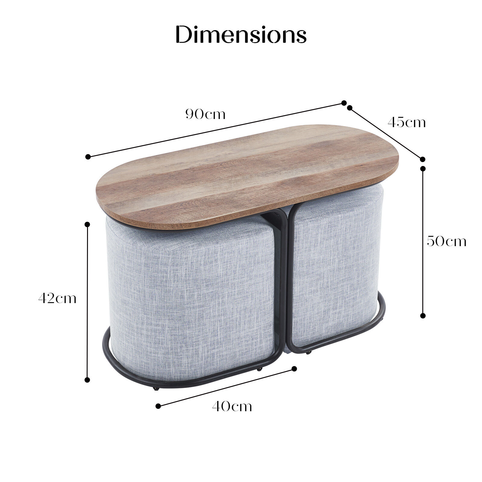 3 Piece Set Coffee Table & Ottoman Wood Side End Table Industrial - DARK GREY Price