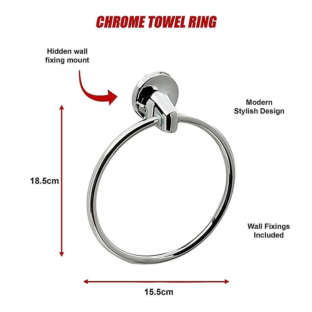 Bathroom Accessories Set 6 Piece Pack Chrome Wall Mounted Easy Fittings Price