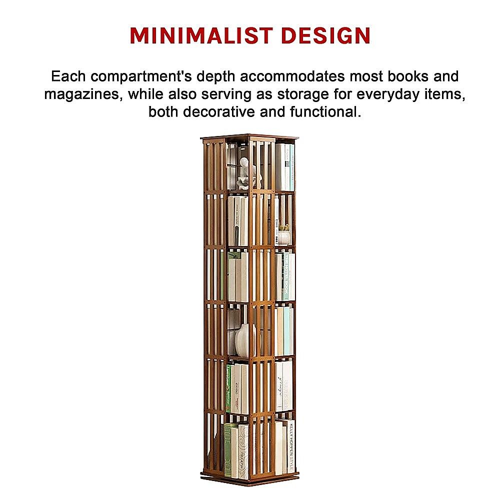 360 Rotating Bookshelf Bamboo Storage Display Rack Shelving in Dark Wood Price