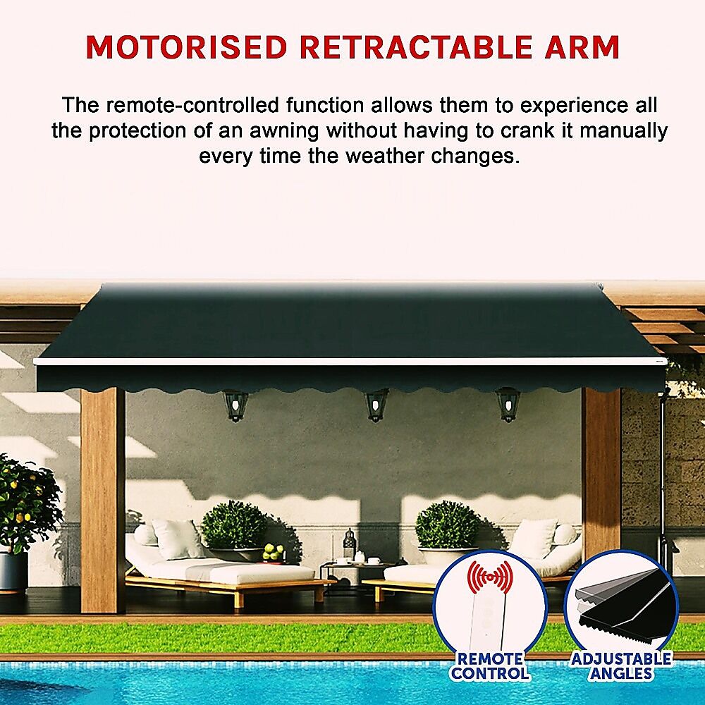 Motorised Outdoor Folding Arm Awning Retractable Sunshade Canopy Black 4.0m x 2.5m Price