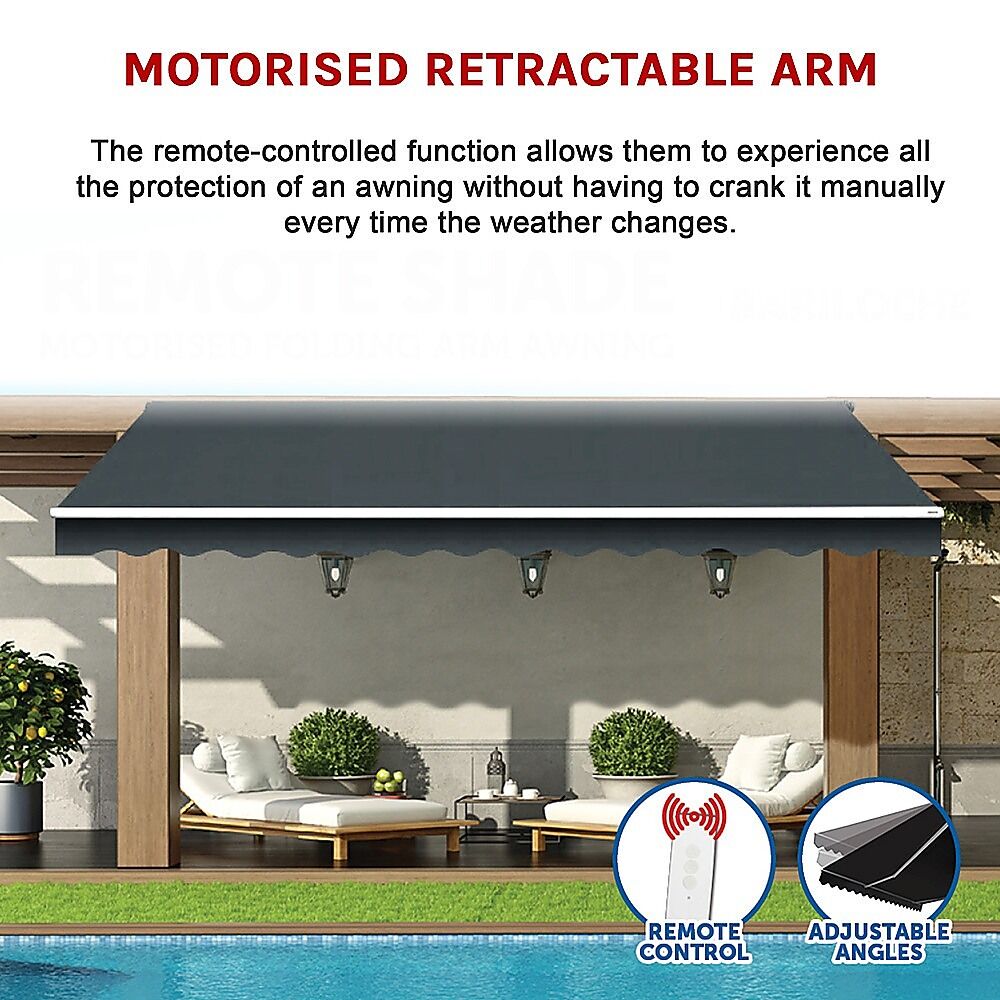 Motorised Outdoor Folding Arm Awning Retractable Sunshade Canopy Grey 4.0m x 3.0m Price