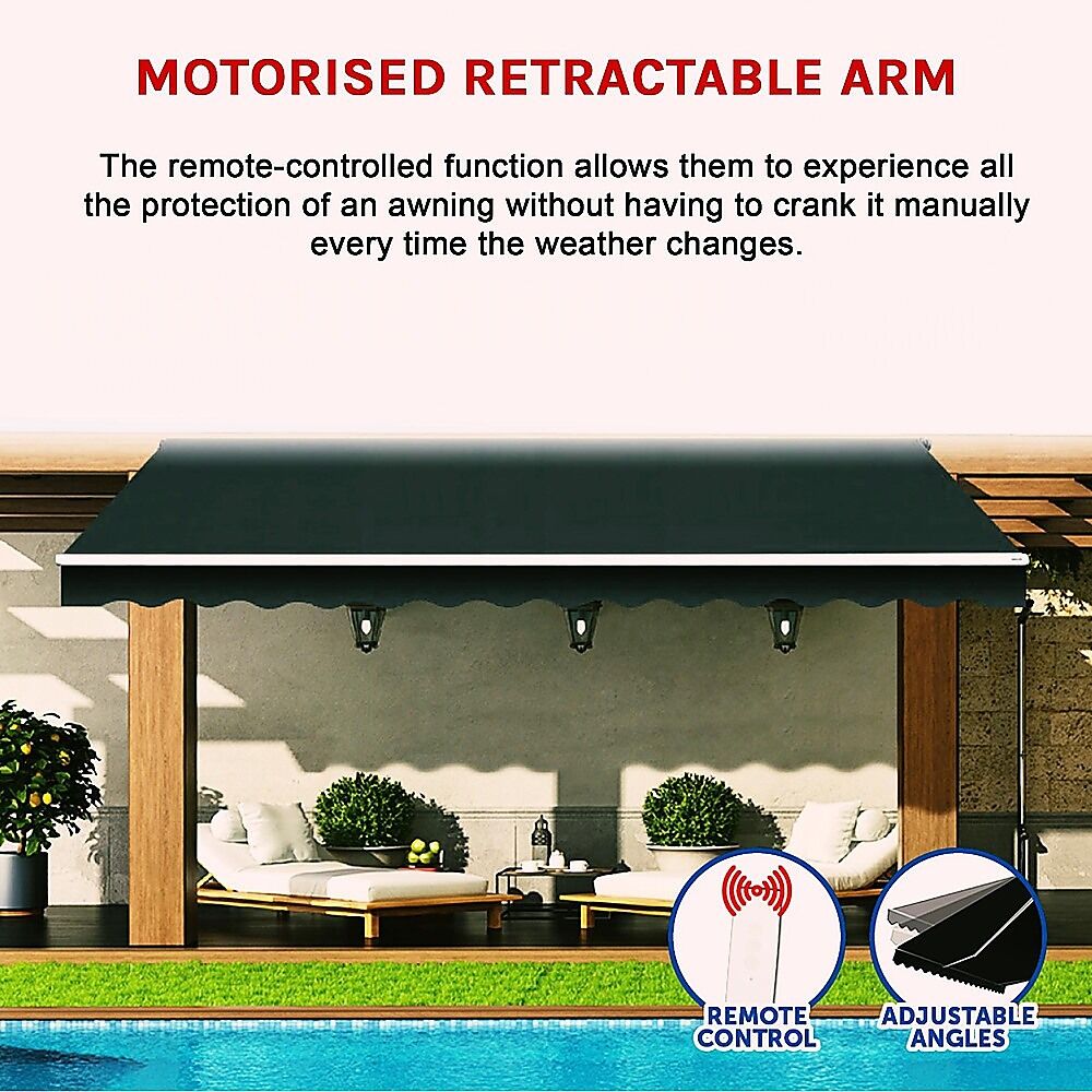 Motorised Outdoor Folding Arm Awning Retractable Sunshade Canopy Black 5.0m x 3.0m Price