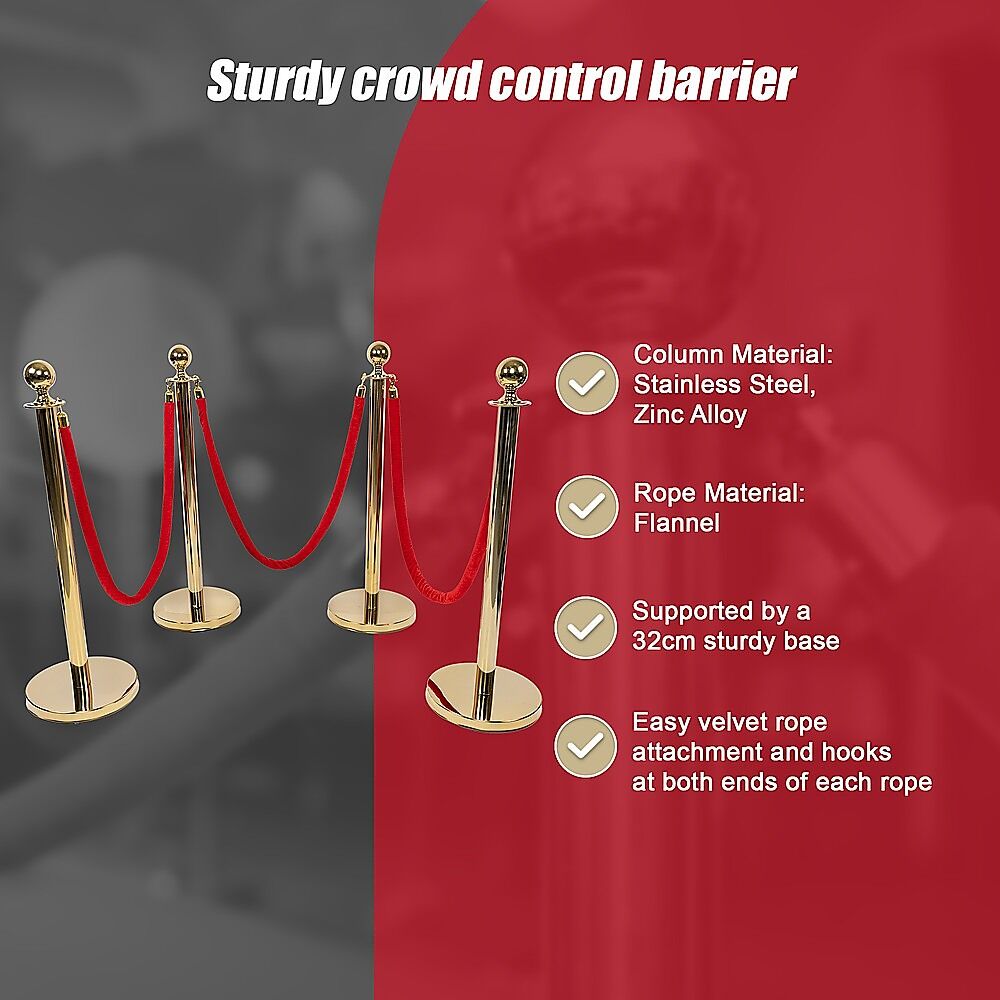 4 x Queue Barriers + 3 Ropes Exhibition Crowd Control Bollards Price