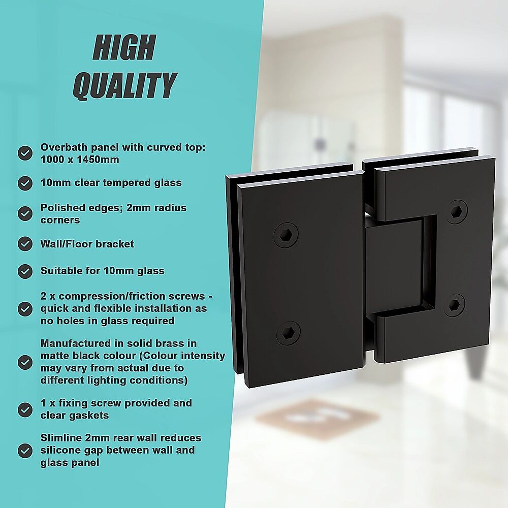 100cm Frameless Glass Bath Screen with Brass Brackets - Black Price
