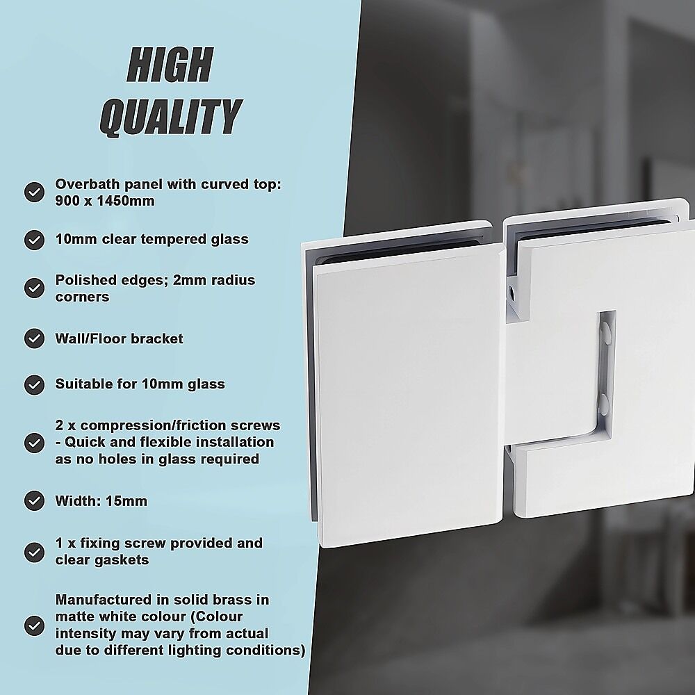100cm Frameless Glass Bath Screen with Brass Brackets - White Price