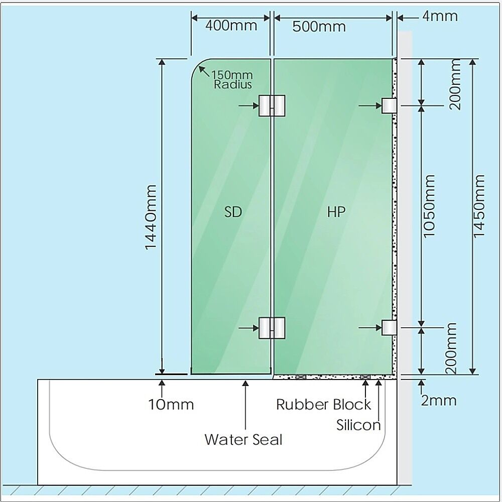 90cm Frameless Glass Bath Screen with Channel and Stainless Steel Hinges- Gold Price