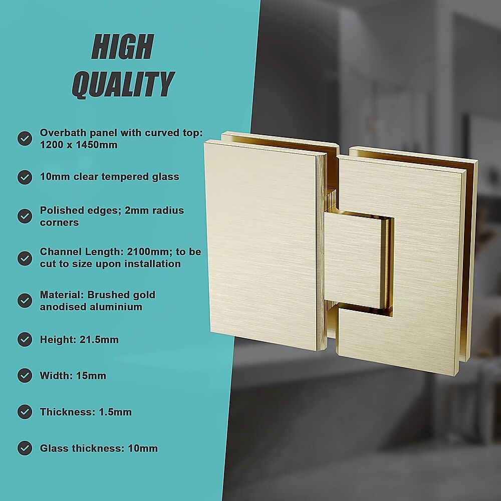 120cm Frameless Glass Bath Screen with Channel and Stainless Steel Hinges- Gold Price