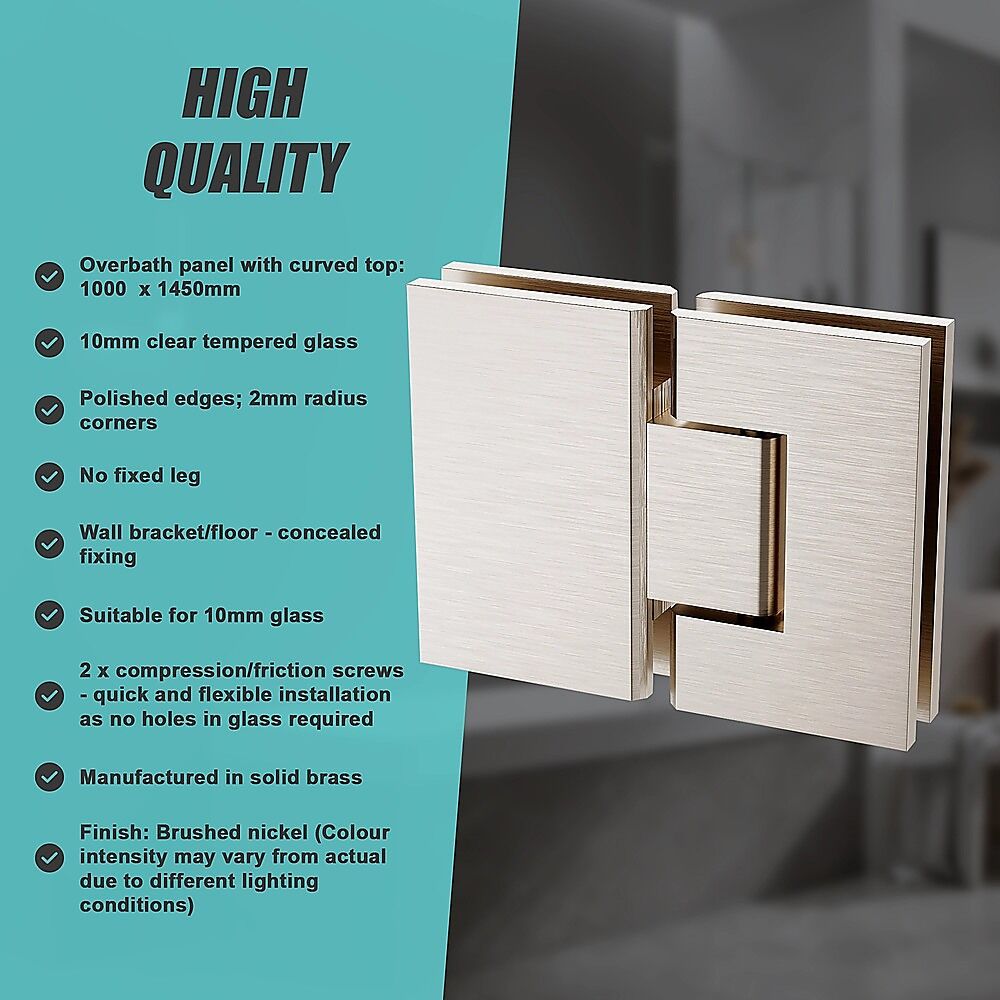 100cm Frameless Glass Bath Screen with Channel and Stainless Steel Hinges- Nickel Price