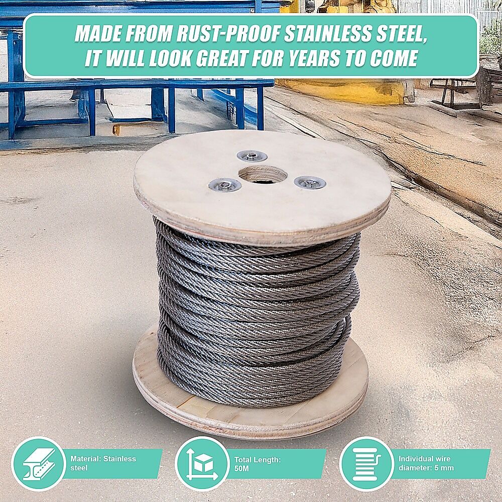50m Stainless Steel Wire Rope Cable 5mm 316 A4 7x7 Balustrade Fence Price