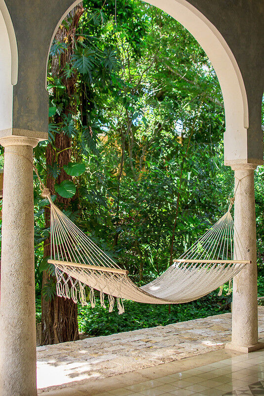 Mayan Legacy Queen Size Outdoor Cotton Mexican Resort Hammock With Fringe in Cream Colour Price