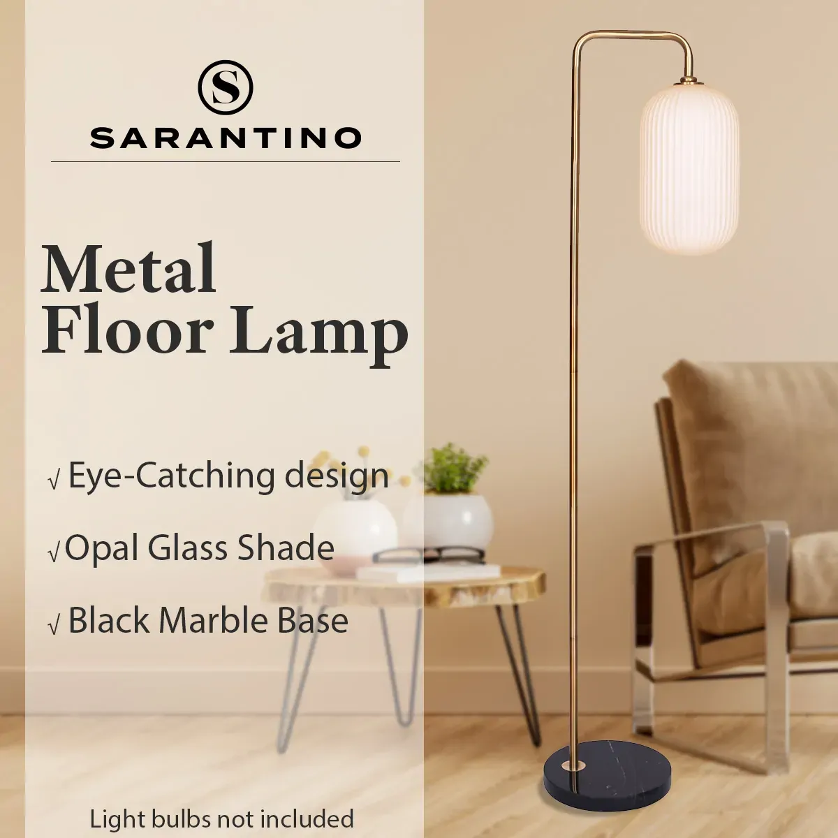 Sarantino Metal Floor Lamp With Opal Glass Shade Price