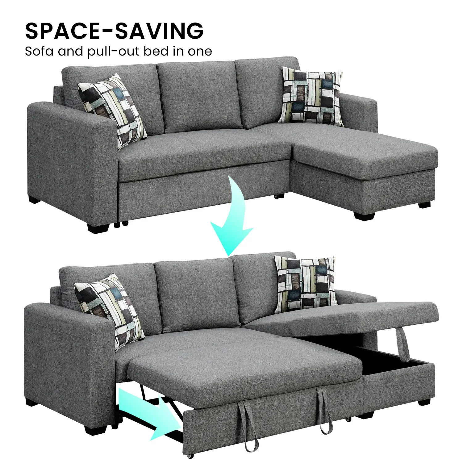 Fontana Pullout Sofa Bed with Storage Chaise Lounge Sarantino - Grey Price