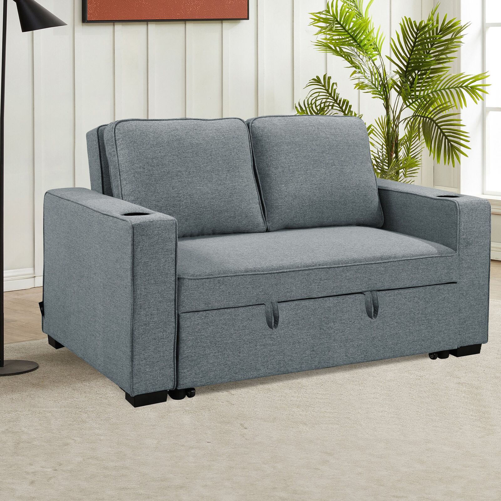 Sarantino Hoffman Linen Sofa Bed with Cushions & Cup Holders Dark Grey Price