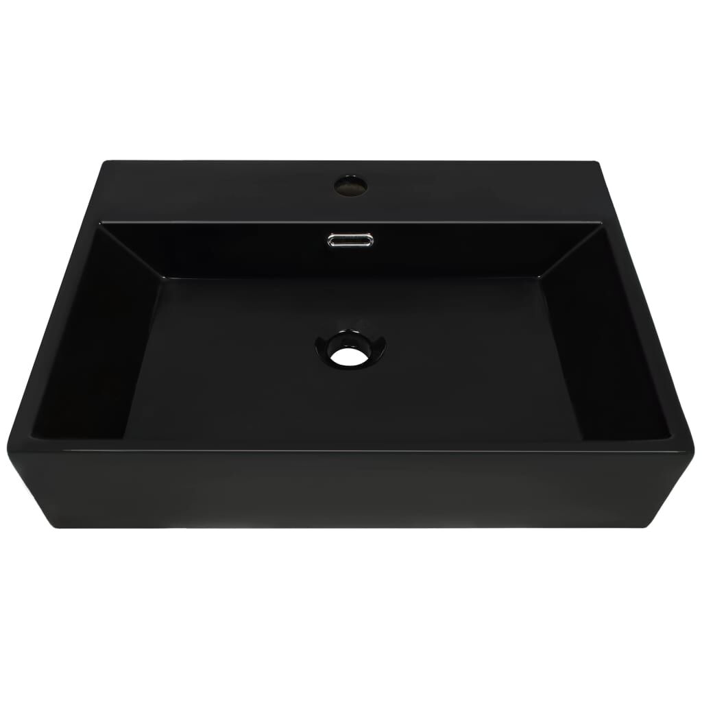 Basin with Faucet Hole Ceramic Black 60.5x42.5x14.5 cm Price