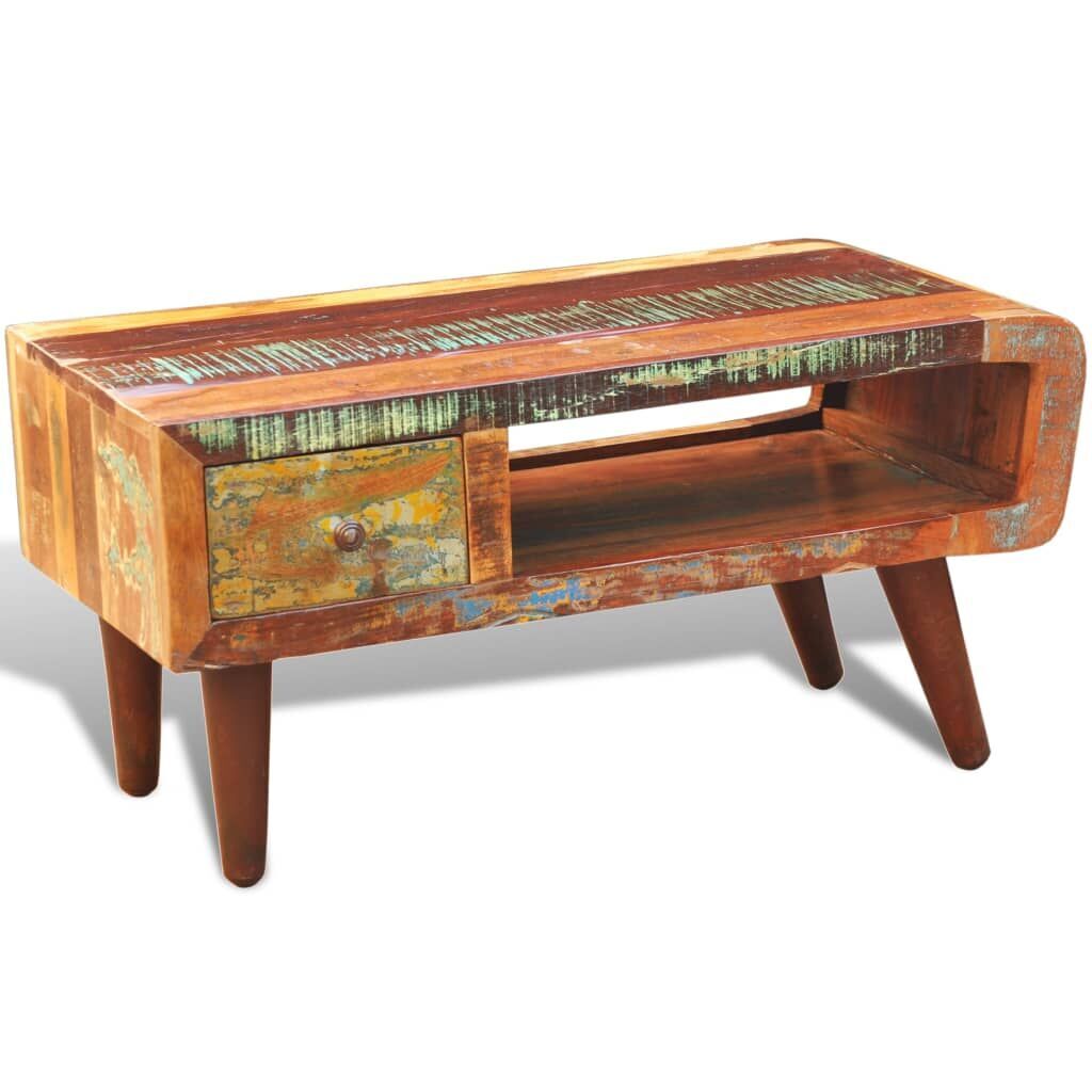Coffee Table with Curved Edge 1 Drawer Reclaimed Wood Price