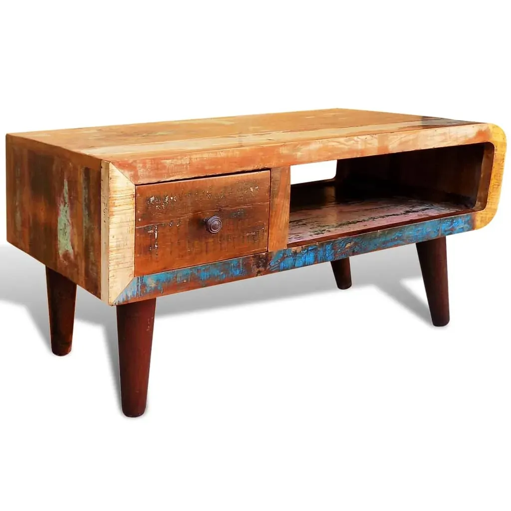 Coffee Table with Curved Edge 1 Drawer Reclaimed Wood Price
