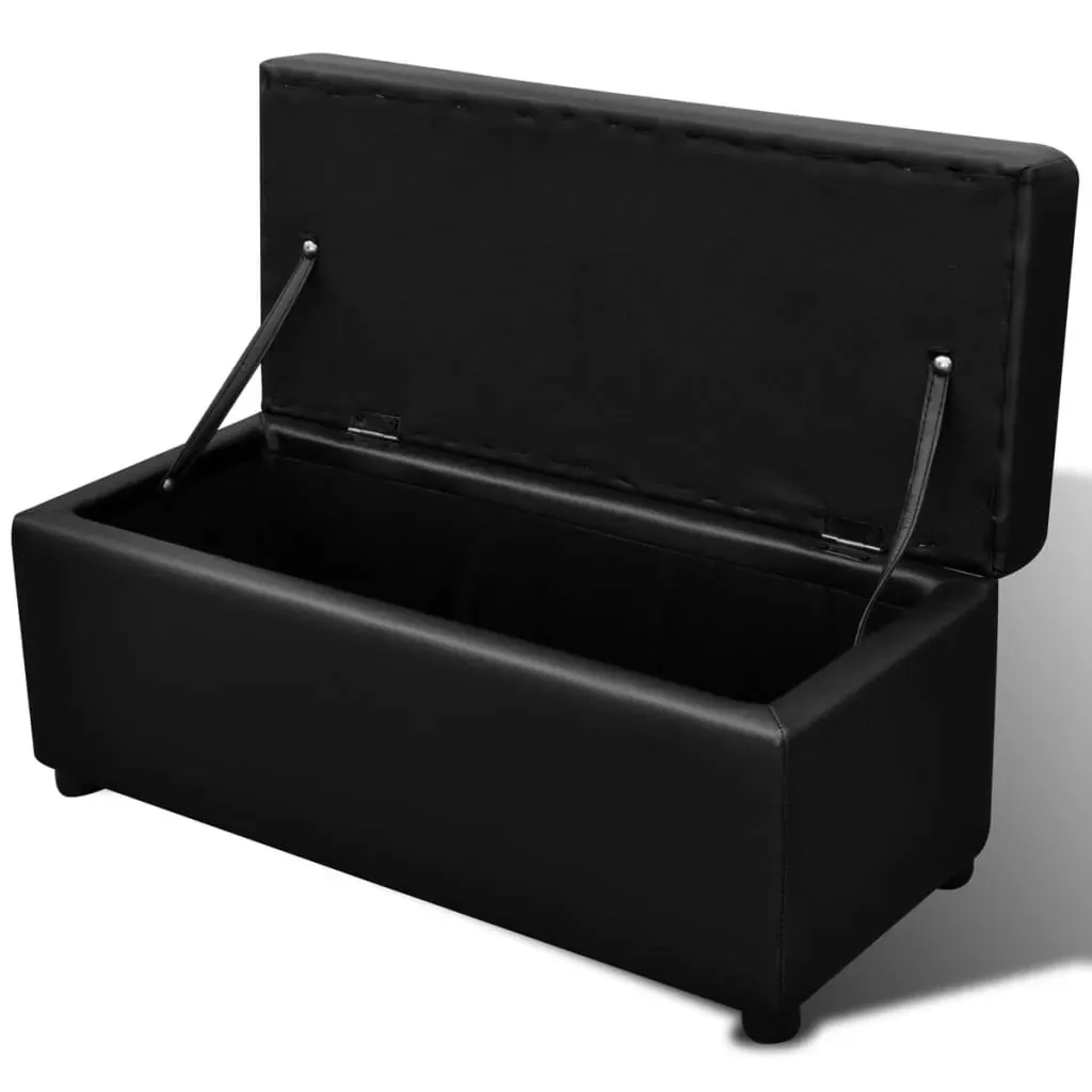 Black Artificial Leather Storage Bench Set Footrest 3 pcs Price