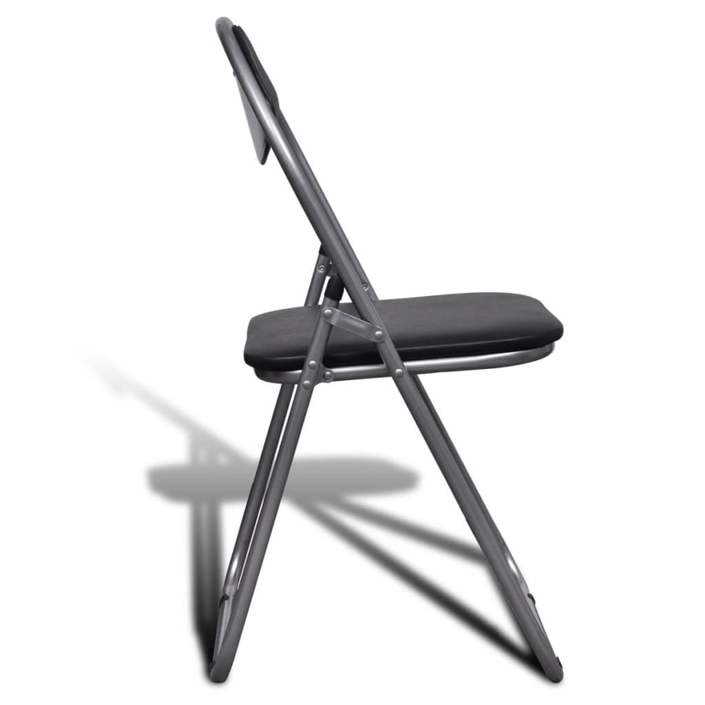 Folding Dining Chairs 6 pcs Black Faux Leather and Steel Price