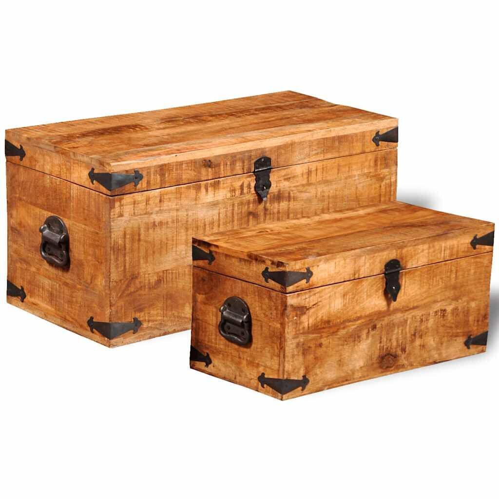 Storage Chest Set 2 Pieces Rough Mango Wood Price