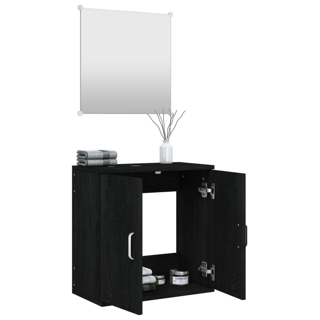 2 Piece Bathroom Furniture Set Black Engineered Wood Price