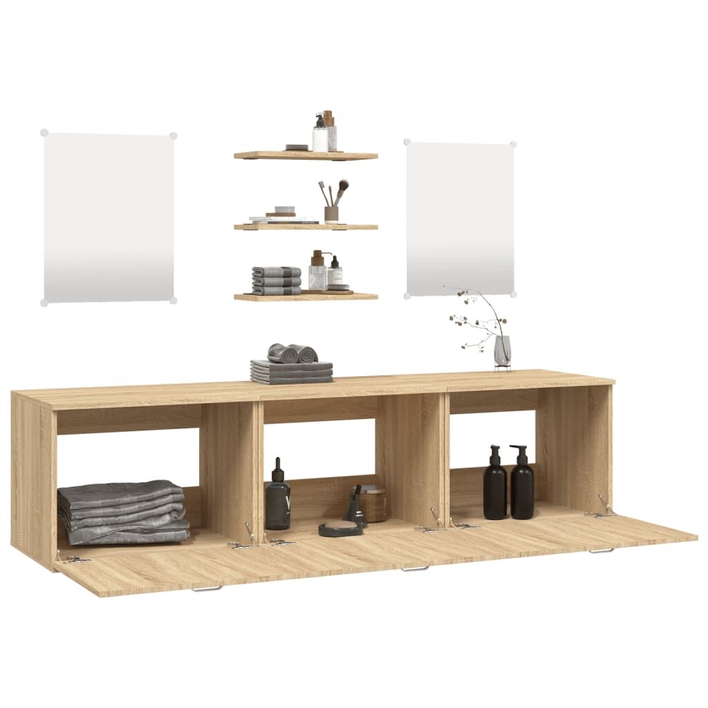 6 Piece Bathroom Furniture Set Oak Engineered Wood Price