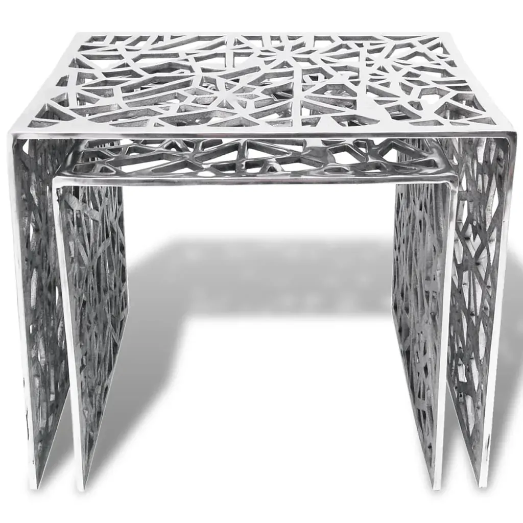 Two Piece Side Tables Square Aluminium Silver Price