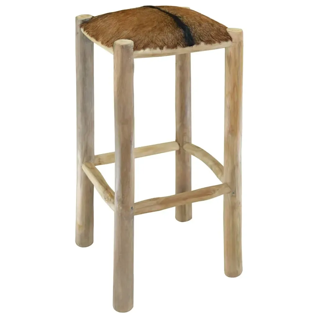 Bar Stool Goatskin Leather and Solid Teak Wood Price
