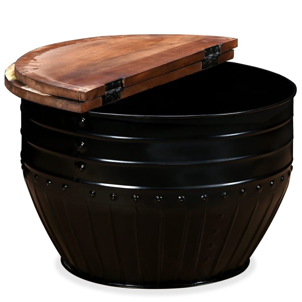 Coffee Table Solid Reclaimed Wood Black Barrel Shape Price