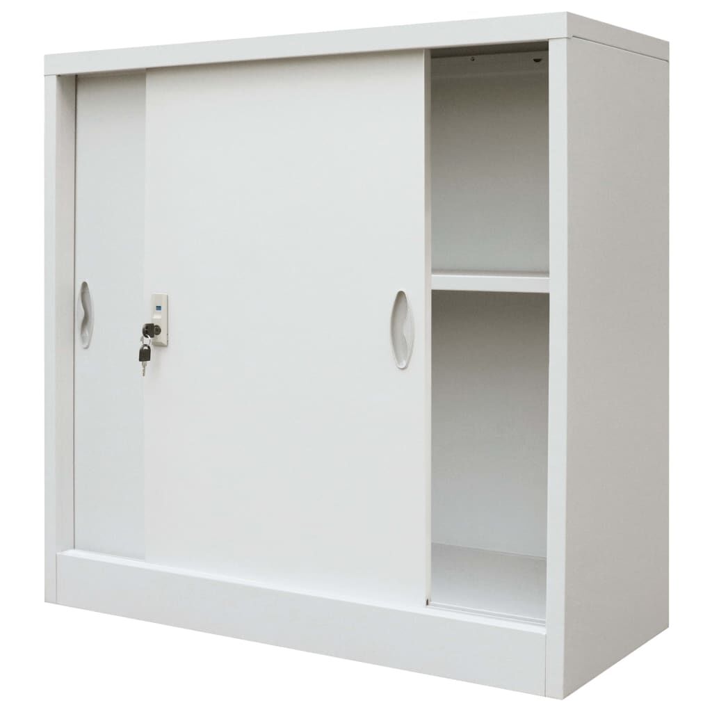 Office Cabinet with Sliding Doors Metal 90x40x90 cm Grey Price