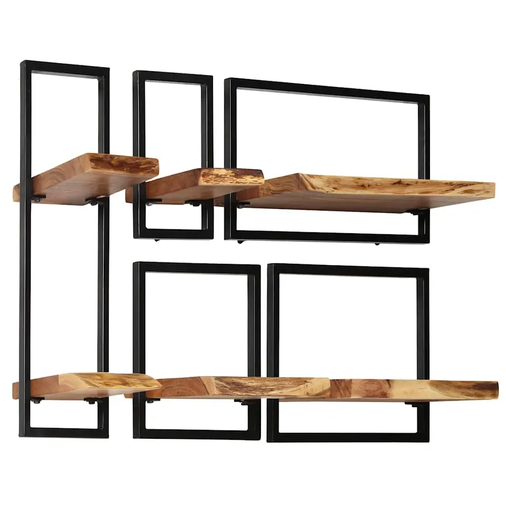 Wall Shelf Set 5 Pieces Solid Acacia Wood and Steel Price