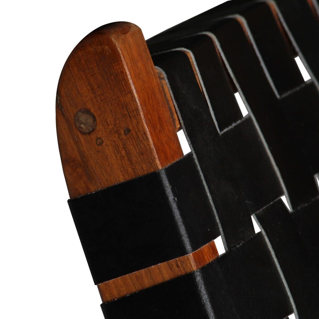 Folding Chair Crossed-Stripe Black Real Leather Price