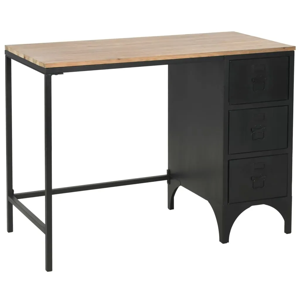 Single Pedestal Desk Solid Firwood and Steel 100x50x76 cm Price