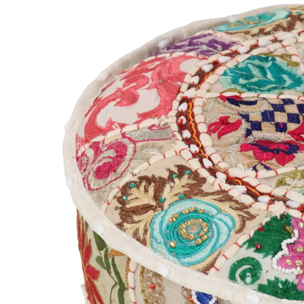 Patchwork Pouffe Round Cotton Handmade 40x20 cm Beige Price