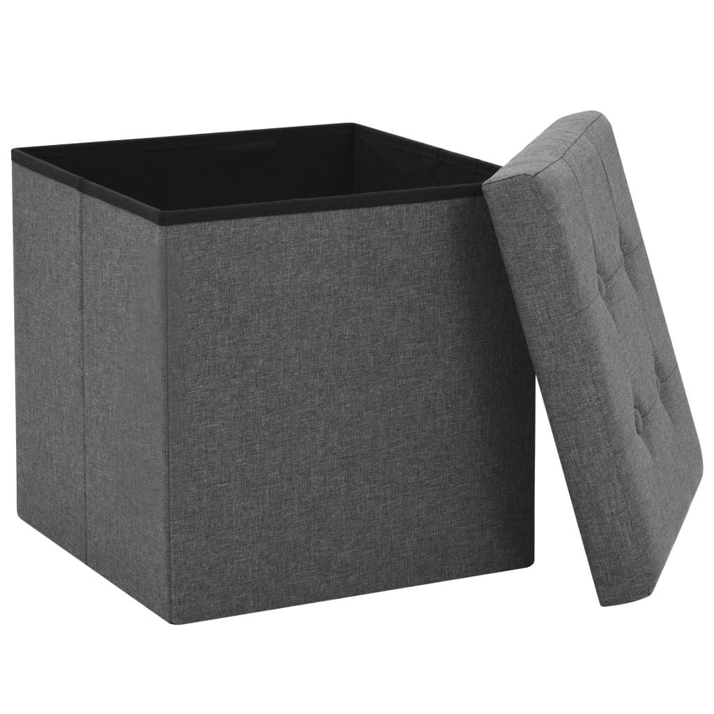 Folding Storage Stools 2 pcs Dark Grey Faux Linen Price