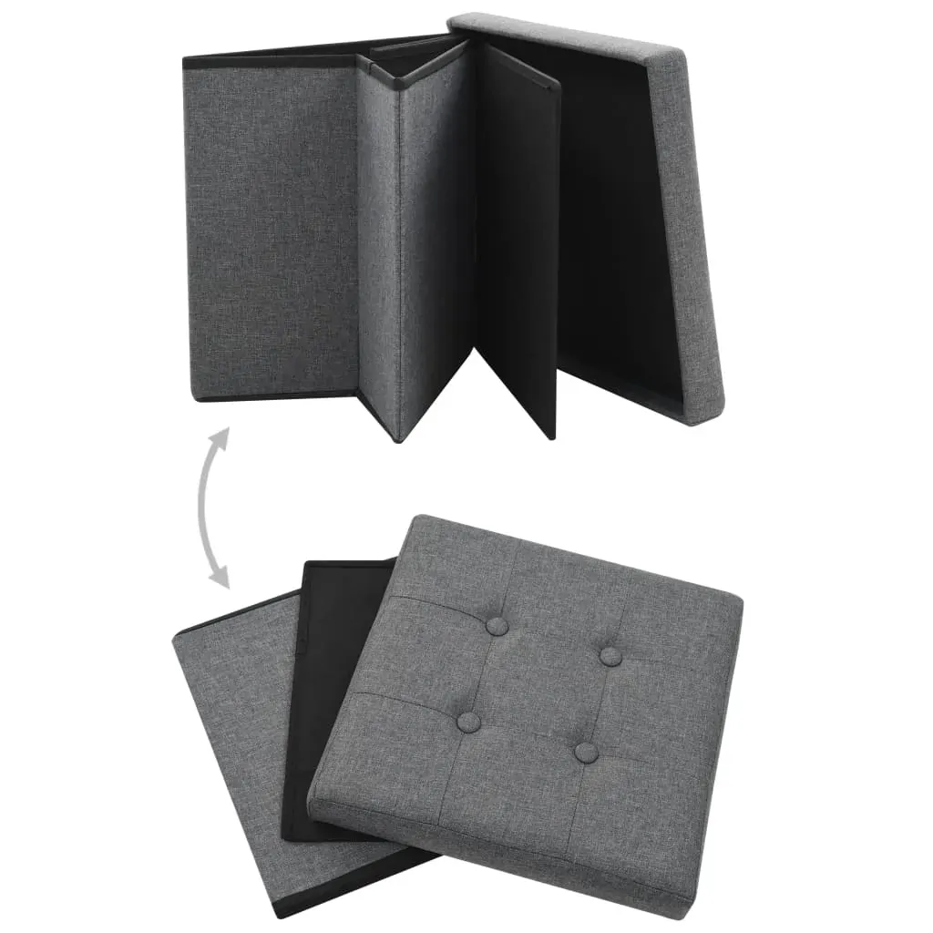 Folding Storage Stools 2 pcs Dark Grey Faux Linen Price