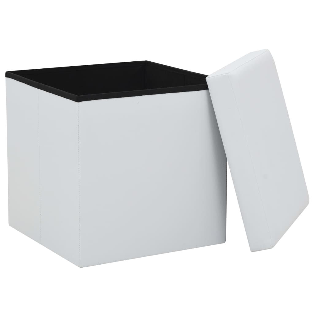 Folding Storage Stool White Faux Leather Price