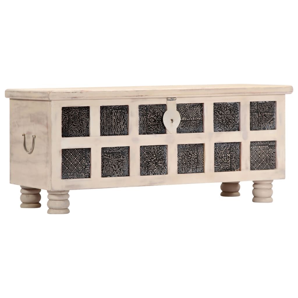 Storage Box White 110x40x45 cm Solid Acacia Wood Price
