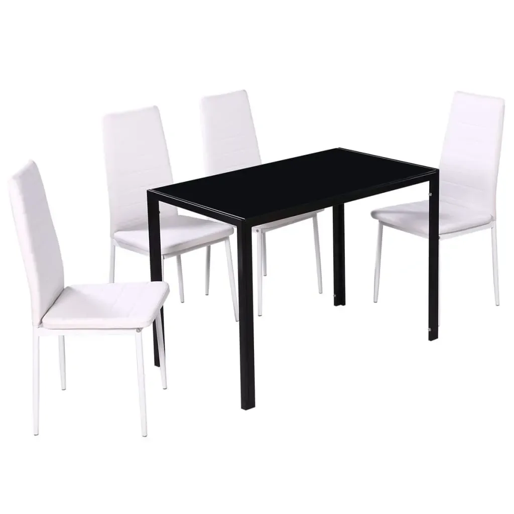 Dining Set 5 Pieces Artificial Leather Black and White Price