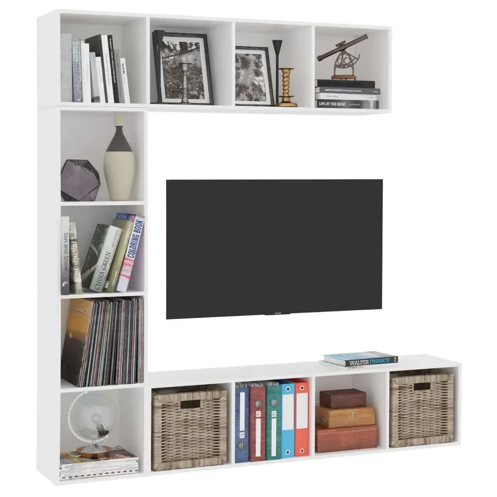 3 Piece Book/TV Cabinet Set White 180x30x180 cm Price