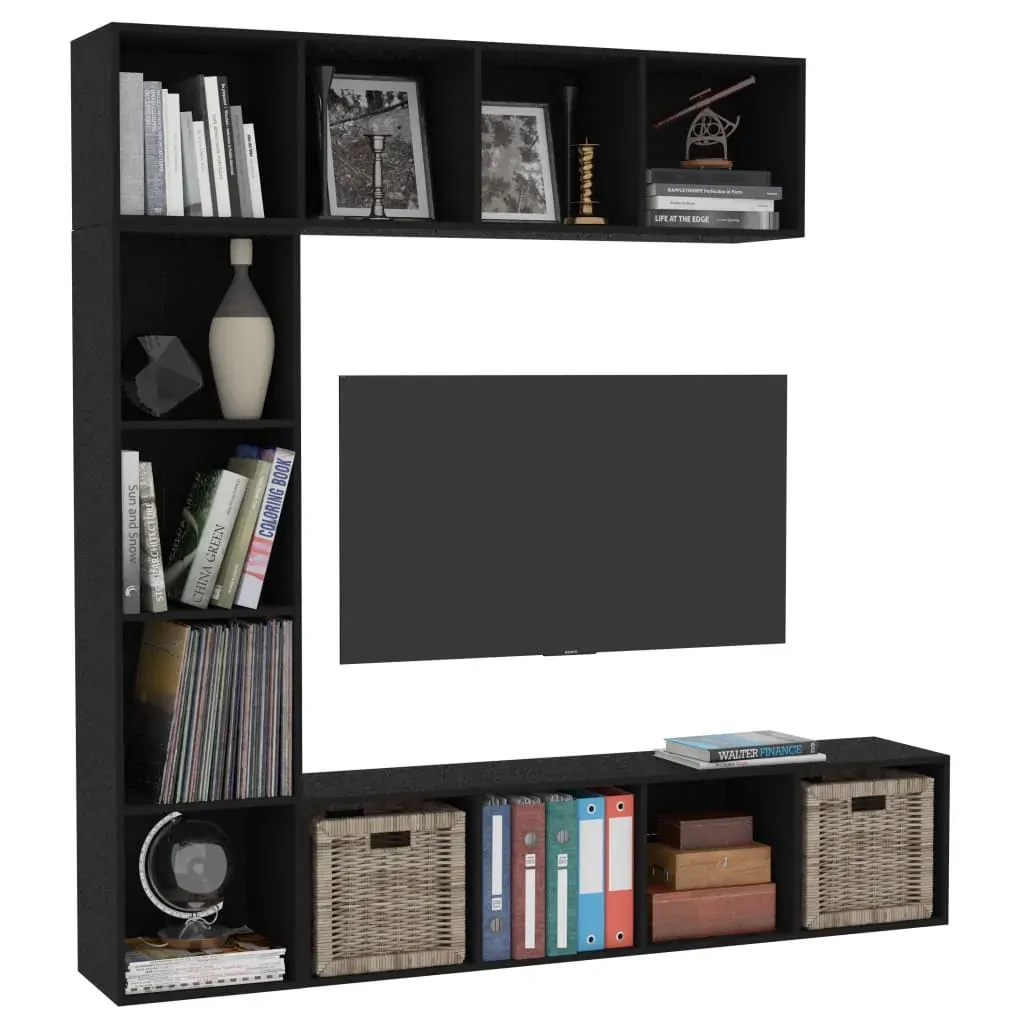 3 Piece Book/TV Cabinet Set Black 180x30x180 cm Price