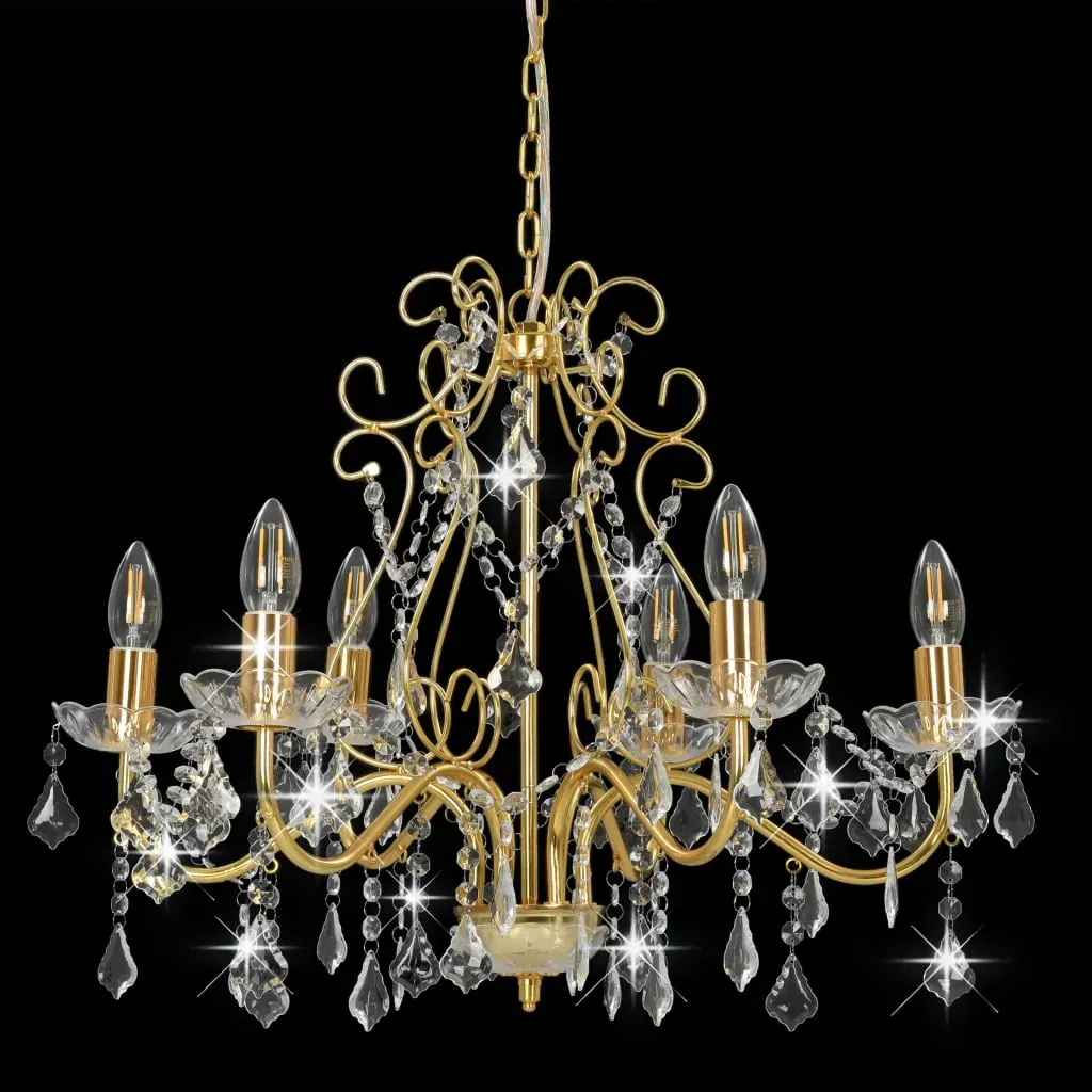 Chandelier with Crystal Beads Golden Round 6 x E14 Price