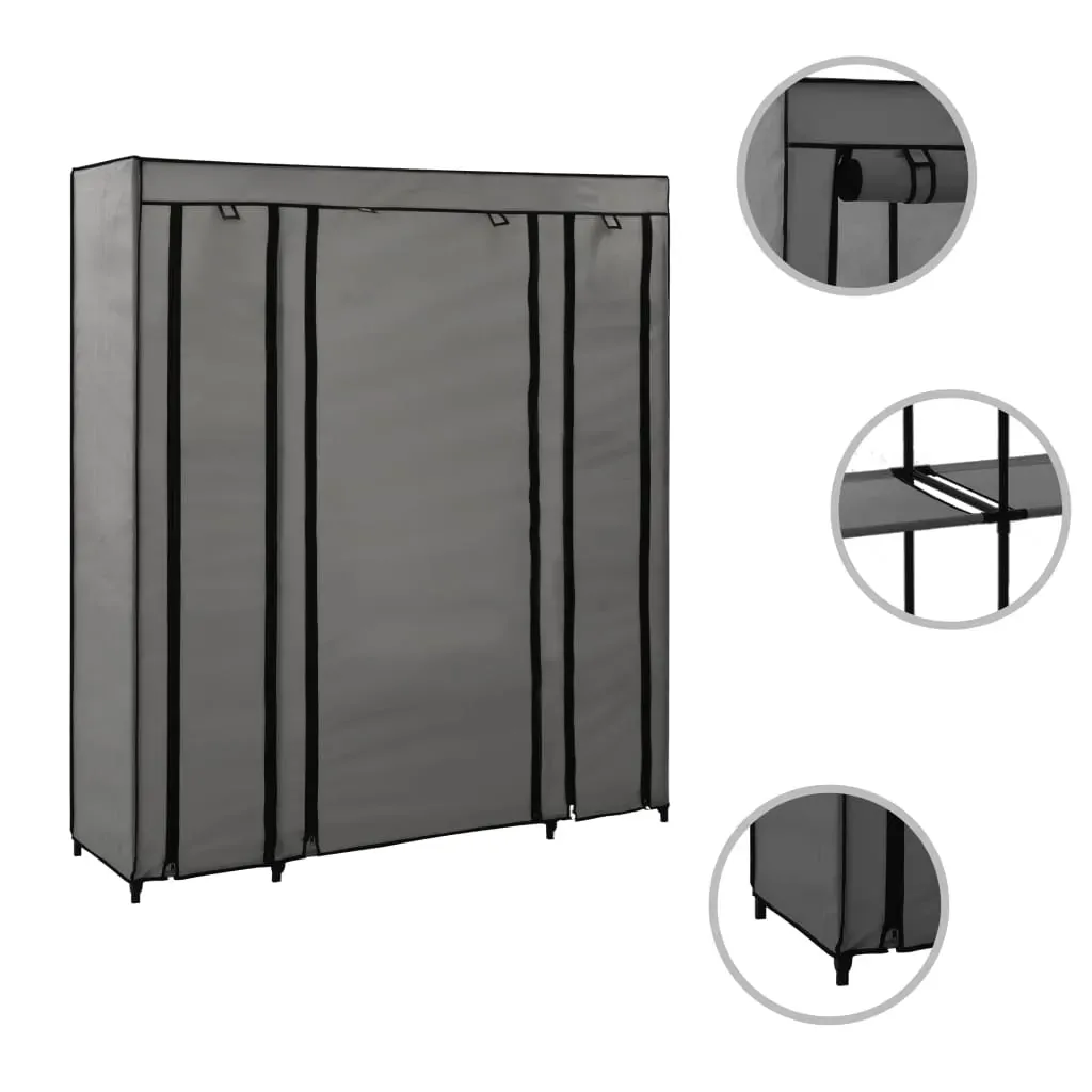 Wardrobe with Compartments and Rods Grey 150x45x176 cm Fabric Price