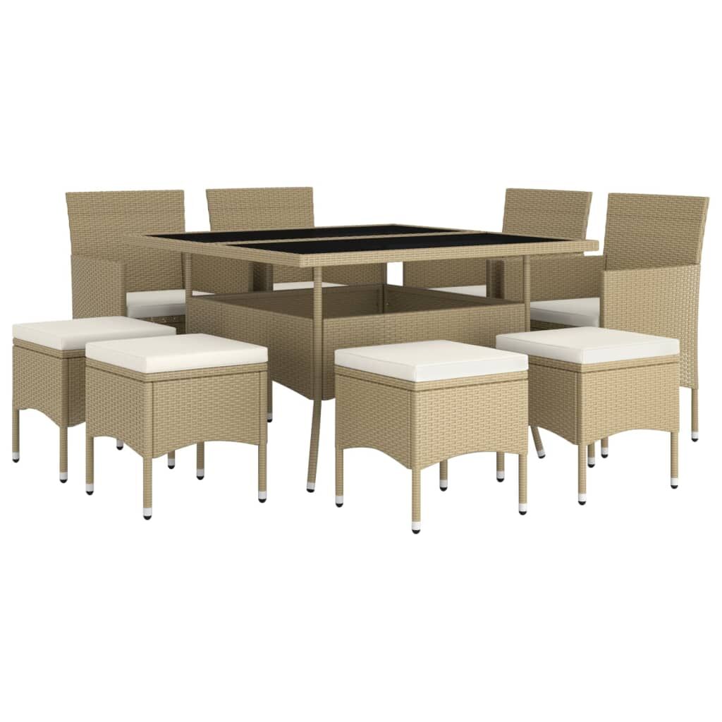 9 Piece Garden Dining Set Poly Rattan Beige Price