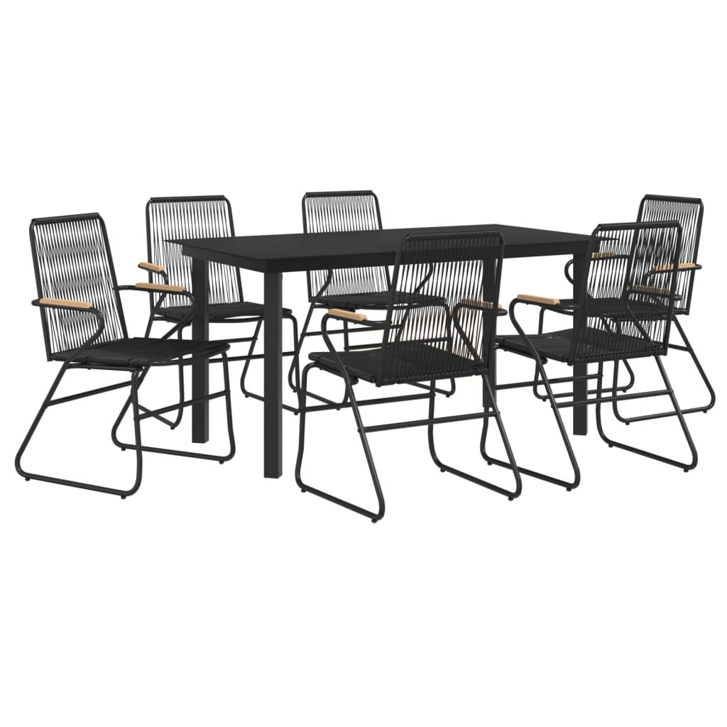 7 Piece Garden Dining Set Black PVC Rattan Price