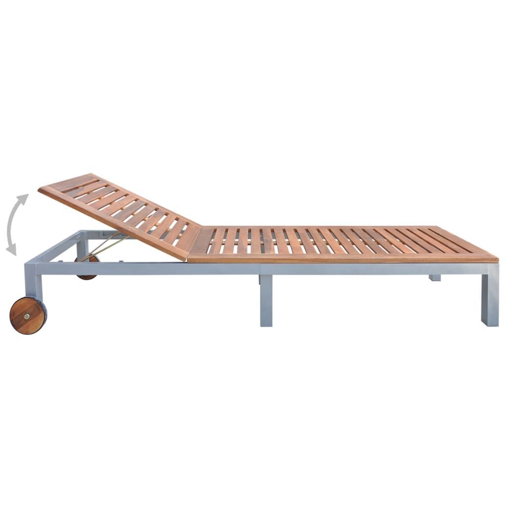 Sun Lounger with Cushion Solid Acacia Wood and Galvanised Steel Price