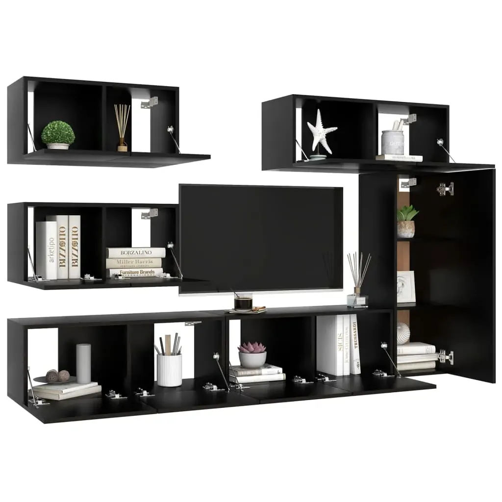 6 Piece TV Cabinet Set Black Engineered Wood Price