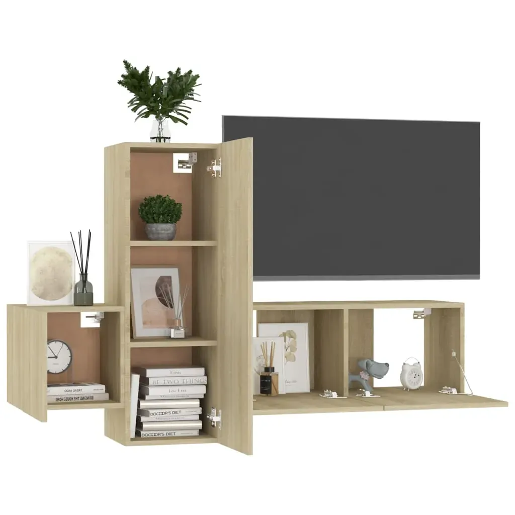 3 Piece TV Cabinet Set Sonoma Oak Engineered Wood Price