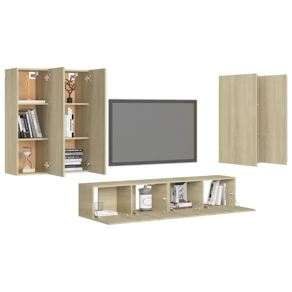 6 Piece TV Cabinet Set Sonoma Oak Engineered Wood Price