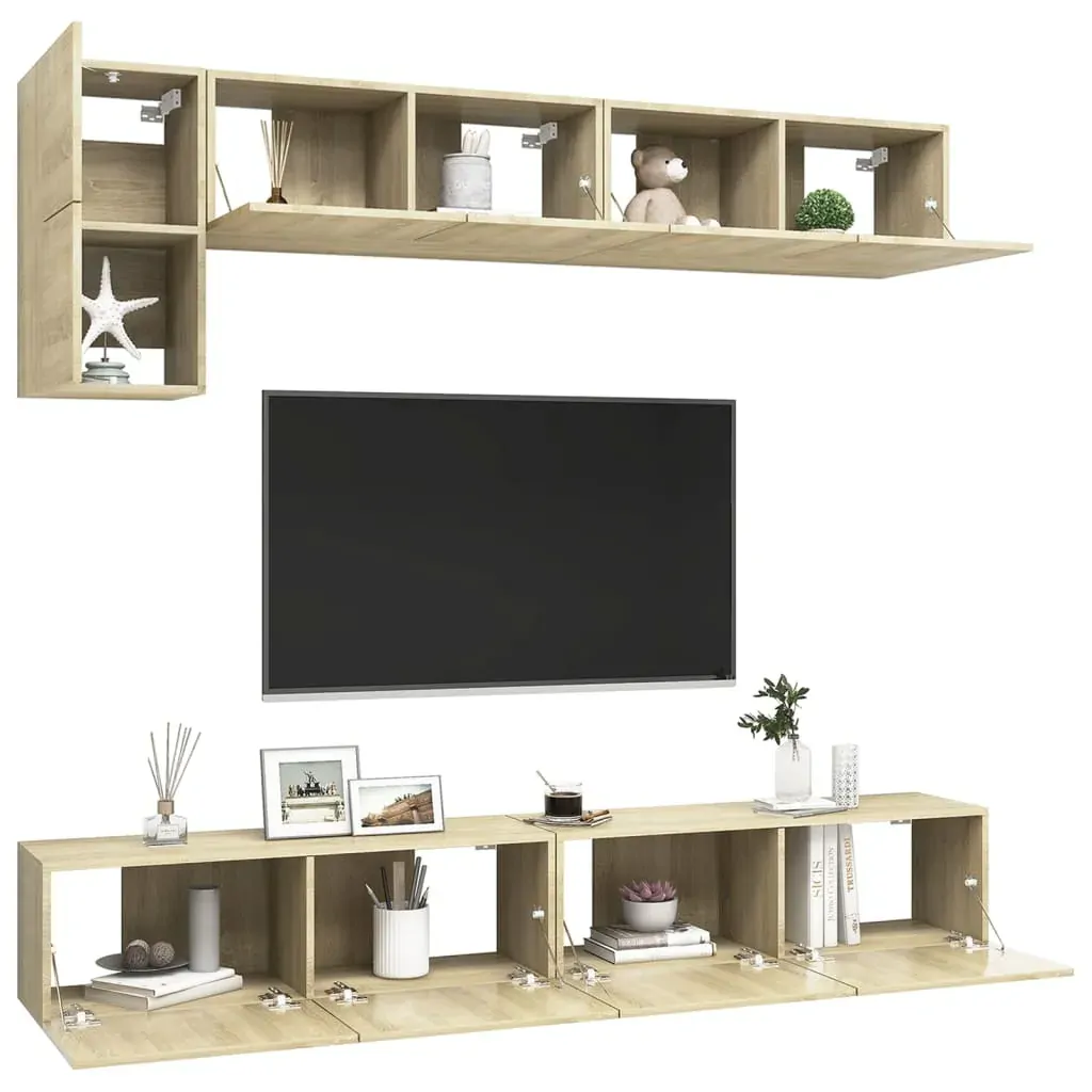 5 Piece TV Cabinet Set Sonoma Oak Engineered Wood Price